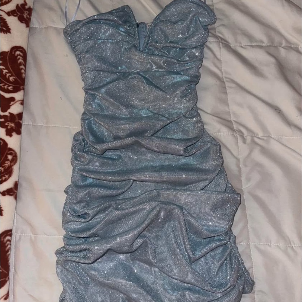 Elegant Blue Ruched Dress